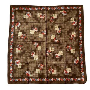 Vintage Italian Womens Scarf Geometric Floral Square Polyester Brown Blue Pink